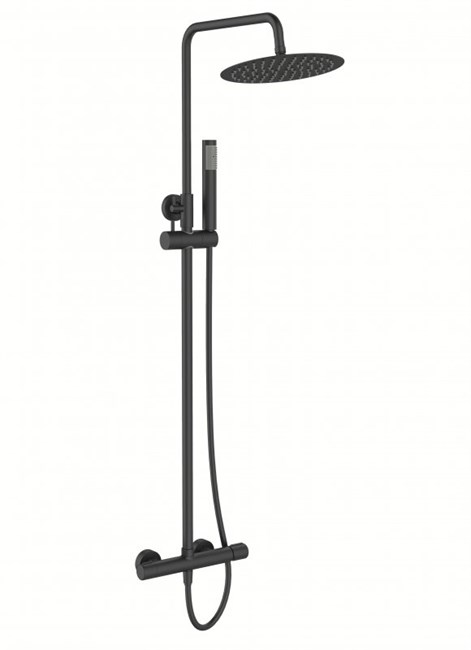 BELBAGNO Uno Душевая стойка со смесителем для верхнего и ручного душа, чёрный UNO-DOCM-NERO. Диаметр верхнего душа 25 см. - фото 179464