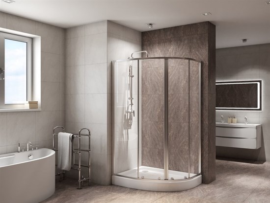 BELBAGNO Due Душевой уголок полукруглый-ассиметричный, размер 100х80 см, двери раздвижные, стекло 5 мм DUE-RH-2-100/80-C-Cr - фото 181531