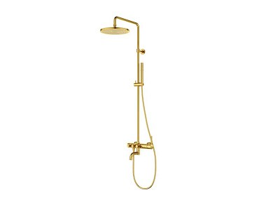 CEZARES Eco Душевая стойка со смесителем для ванны, верхний душ диаметр 25,5 см, ручной душ двухфункциональный, цвет брашированное золото - фото 190693