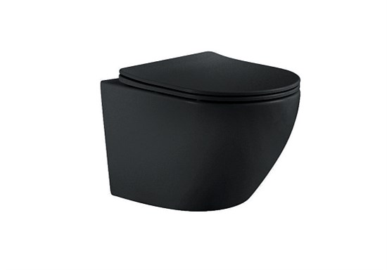 AQUATEK Европа Унитаз подвесной безободковый с сиденьем Soft Close, цвет черный матовый - фото 191905