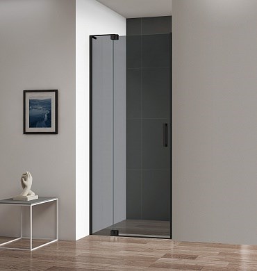 CEZARES Slider Душевая дверь в нишу распашная, профиль - черный  / стекло - серое, ширина 90 см, стекло 8 мм - фото 195199