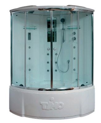 TIMO Lux Душевая кабина четверть круга, размер 135х135 см, профиль - хром / стекло - прозрачное, двери раздвижные - фото 198455