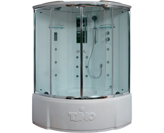 TIMO Lux Душевая кабина четверть круга, размер 150х150 см, профиль - хром / стекло - прозрачное, двери раздвижные - фото 198485