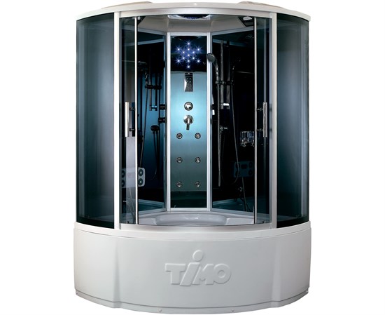TIMO Standart Душевая кабина четверть круга, размер 150х150 см, профиль - матовый / стекло - тонированное, двери раздвижные - фото 199227