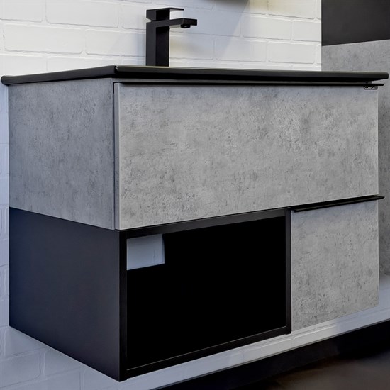 COMFORTY Тумба-умывальник подвесной Франкфурт-75 бетон светлый с черной раковиной 75E COMFORTY 00-00011082