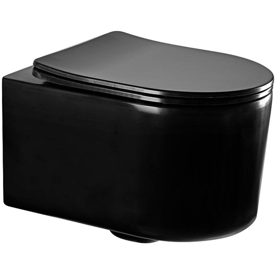 AQUATEK Мия Унитаз компакт подвесной безободковый с сиденьем Soft Close, цвет черный матовый - фото 211981