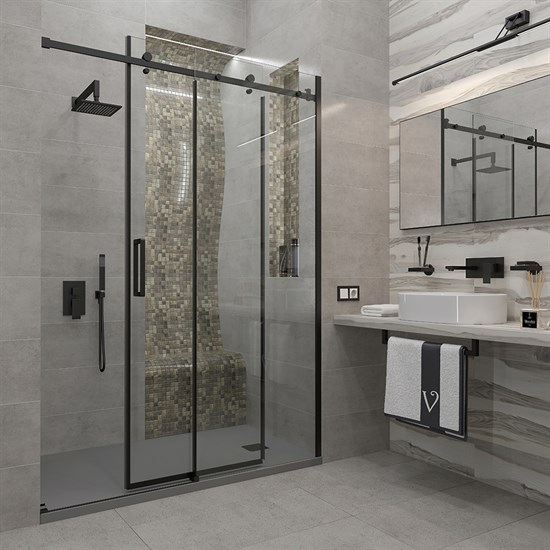 VECONI Vianno Душевая дверь раздвижная профиль - черный / стекло - прозрачное, ширина 120 см VN74B-120-01-C4