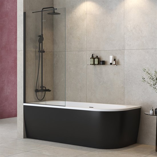 CEZARES Liberta Шторка на ванну прямоугольный ширина 90 см двери  профиль - черный / стекло - прозрачное 8 мм - фото 223832