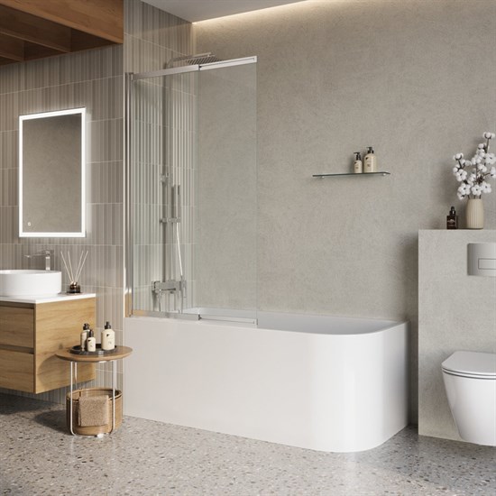 BELBAGNO Luce Шторка на ванну ширина 80 см профиль - хром / стекло - прозрачное, двери распашные, стекло 6 мм LUCE-VF-11-80/145-C-Cr - фото 228908