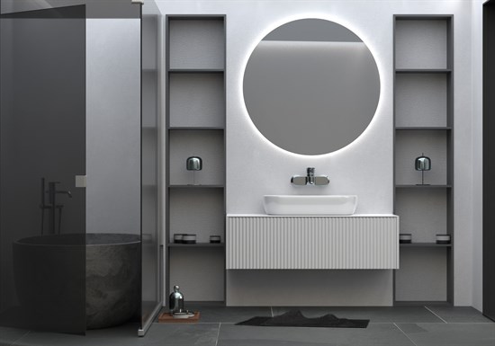 SANVIT  Рольф 1 Тумба под раковину подвесная для ванной комнаты, 1 выдвижной ящик, 3D фасады  с  механизмом плавного закрывания Push to open (  Столешница -100 Ханекс S-008 и накладная раковина 281A) - фото 233838