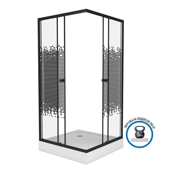 NIAGARA Eco Душевой уголок квадрат размер 90x90 см, профиль - черный / стекло - рисунок, двери раздвижные - фото 235153