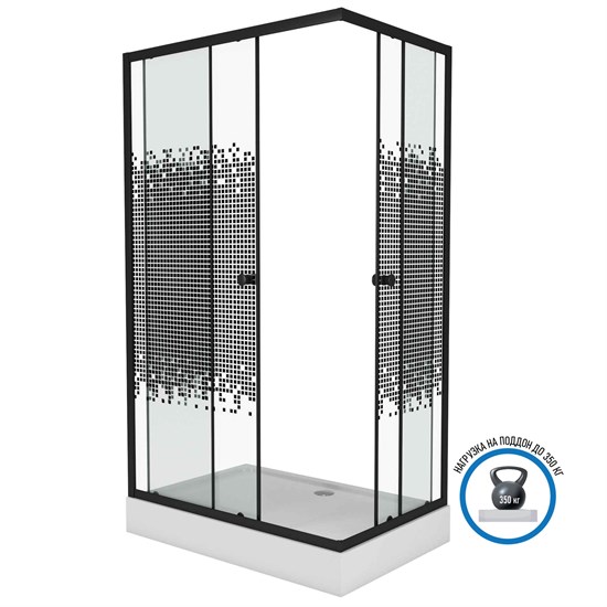 NIAGARA Eco Душевой уголок прямоугольник размер 100x80 см, профиль - черный / стекло - рисунок, двери раздвижные - фото 235183