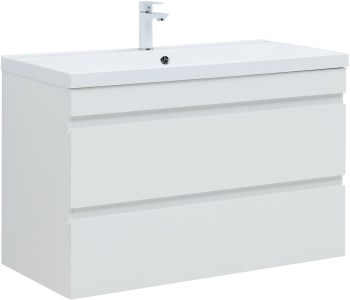 AQUANET Тумба под раковину подвесная Нота New 100 белый глянец AQUANET-335420 - фото 268361