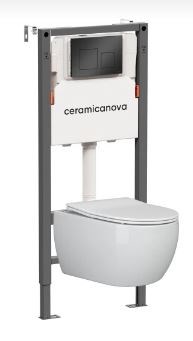 CERAMICA NOVA Комплект Подвесной унитаз PLAY Rimless + Система инсталляции Balance кнопка Square, черный матовый CN3001_121002MB - фото 278335
