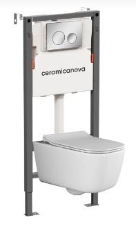 CERAMICA NOVA Комплект Подвесной унитаз NEW DAY Rimless + Система инсталляции Balance кнопка Circle, хром глянцевый CN3005_121001CH - фото 278340