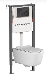 CERAMICA NOVA Комплект Подвесной унитаз NEW DAY Rimless + Система инсталляции Balance кнопка Circle, черный матовый CN3005_121001MB - фото 278341