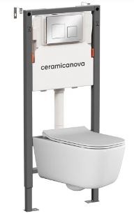 CERAMICA NOVA Комплект Подвесной унитаз NEW DAY Rimless + Система инсталляции Balance кнопка Square, хром глянцевый CN3005_121002CH - фото 278346
