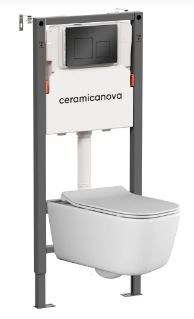 CERAMICA NOVA Комплект Подвесной унитаз NEW DAY Rimless + Система инсталляции Balance кнопка Square, черный матовый CN3005_121002MB - фото 278347