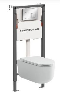 CERAMICA NOVA Комплект Подвесной унитаз Ulma Rimless + Система инсталляции Balance кнопка Square, хром глянцевый CN4006_121002CH - фото 278358