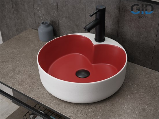 GID Раковина N9013LS 52237 накладная красная матовая / белый графит 40x40x13 GID-52237 - фото 279451
