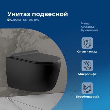 AQUANET Унитаз подвесной Rimless Cetus-BW BL-102N-WHT, черный AQUANET-287008 - фото 280548