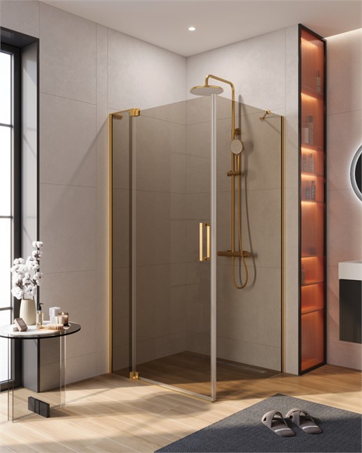 CEZARES Slider Душевой уголок прямоугольный размер 90x100 см, профиль - брашированное золото / стекло - бронза, двери Распашная SLIDER-AH-1-90-100/110-BR-BORO