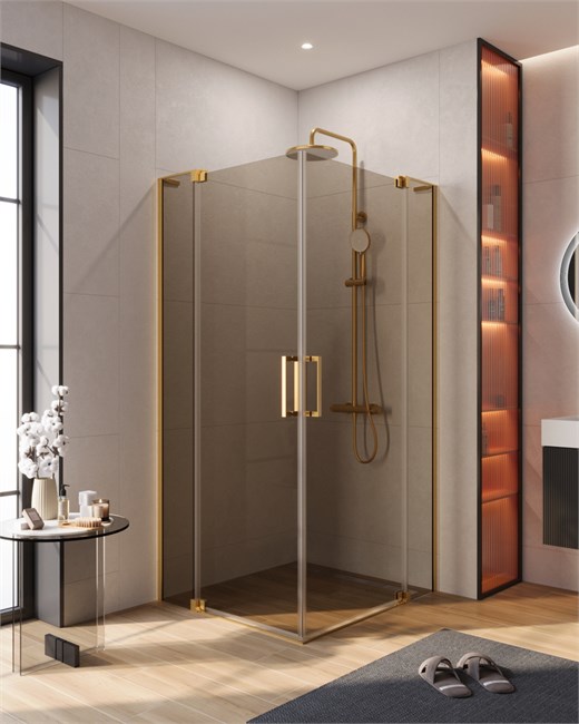 CEZARES Slider Душевой уголок прямоугольный размер 100x80 см, профиль - брашированное золото / стекло - бронза, двери Распашная SLIDER-AH-2-80/90-100/110-BR-BORO