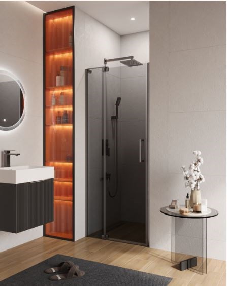 CEZARES Slider Душевая дверь в нишу распашная ширина 70 см профиль - оружейная сталь / стекло - серый SLIDER-B-1-70/80-GRIGIO-GM