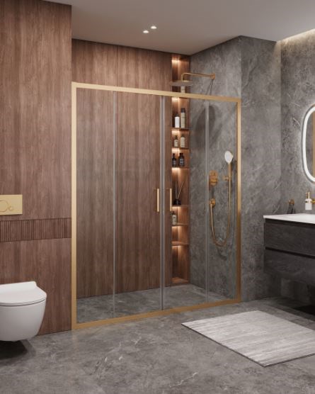 CEZARES Molveno Душевая дверь в нишу раздвижная ширина 170 см профиль - брашированное золото / стекло - прозрачное MOLVENO-BF-2-170-C-BORO-IV