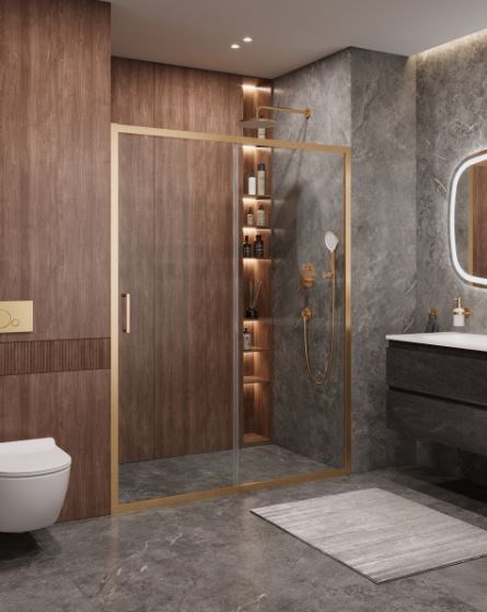 CEZARES Molveno Душевая дверь в нишу раздвижная ширина 140 см профиль - брашированное золото / стекло - прозрачное MOLVENO-BF-1-140-C-BORO-IV