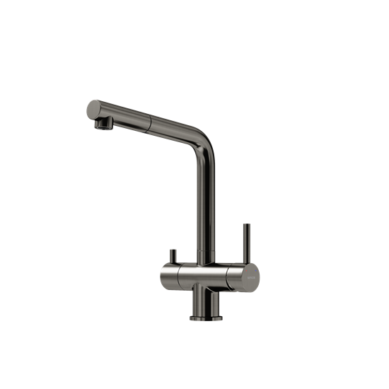 SANCOS Смеситель для кухни Spin с поворотным и вытяжным изливом, c краном для фильтрованной воды, цвет вороненая сталь, арт. SC4015GG SC4015GG