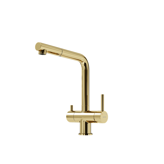 SANCOS Смеситель для кухни Spin с поворотным и вытяжным изливом, c краном для фильтрованной воды, цвет полированное золото, арт. SC4015ZG SC4015ZG
