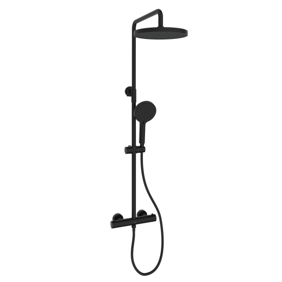 SANCOS Душевая стойка Teo c термостатом, с регулировкой по высоте, c верхним душем ?250 мм , ручным душем ?130 мм, 3 режима, цвет черный матовый, арт. SC11001MB SC11001MB