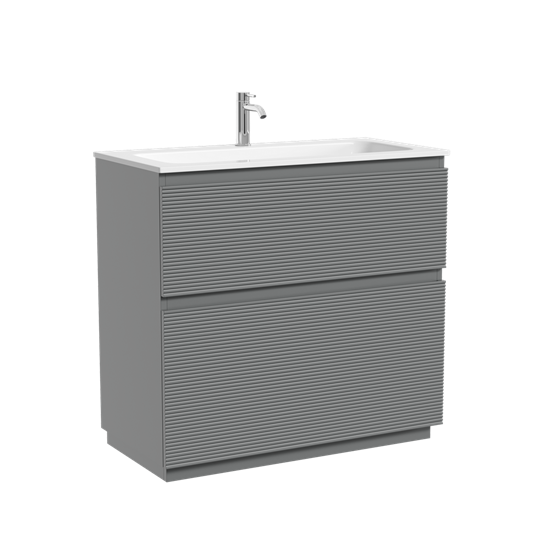 SANCOS Тумба напольная с рельефным фасадом Folk Floor 890х445х850, c двумя ящиками оснащенными доводчиками скрытого монтажа с системой плавного закрывания, цвет Ergraut soft, арт.FL90FES FL90FES