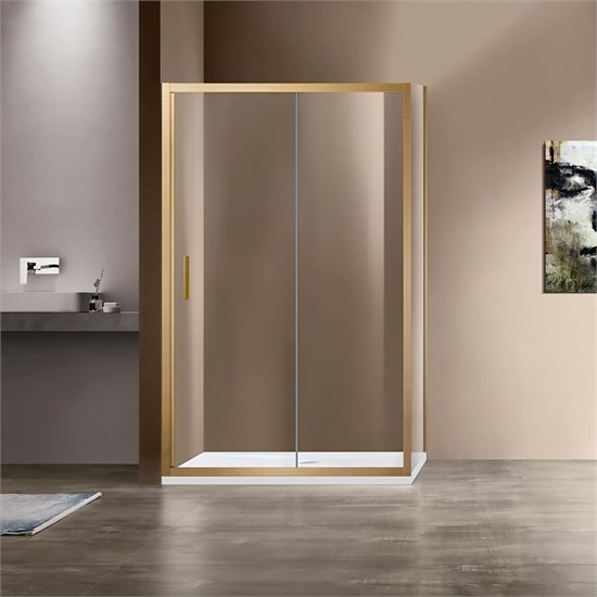 VINCEA Garda Душевой уголок прямоугольный размер 150x100 см, двери раздвижные, профиль - брашированное золото / стекло - прозрачное VSR-1G1015CLG - фото 315670
