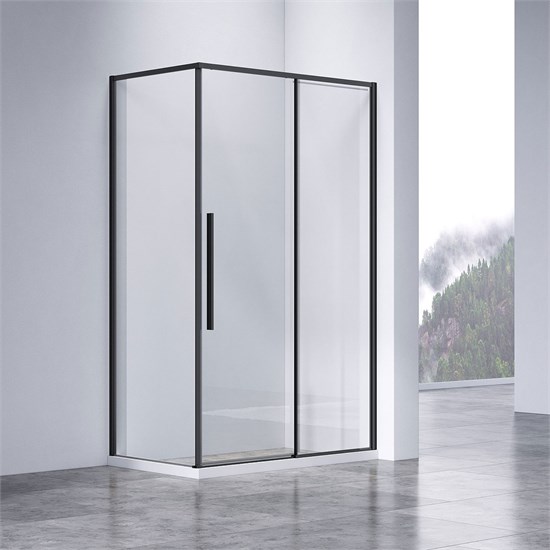 VINCEA Slim-N Душевой уголок прямоугольный размер 140x80 см, двери раздвижные, профиль - черный / стекло - прозрачное VSR-4SN8014CLB