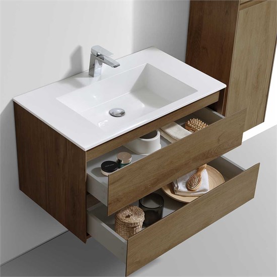 VINCEA База под раковину Luka 800 подвесная, 2 выкатных ящика soft-close, T.Oak VMC-2L800TO - фото 320307