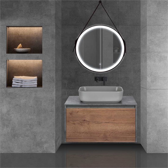 VINCEA База под накладную раковину Mesa 800 подвесная, 1 выкатной/1 скрытый ящик soft close, T.Oak + Beton VMC-2MS800TB - фото 321037
