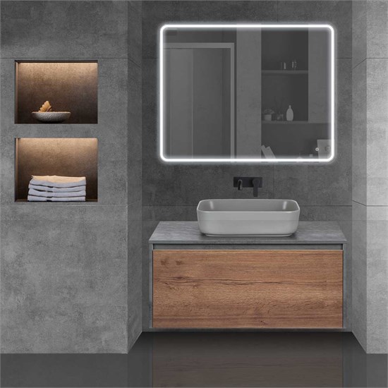 VINCEA База под накладную раковину Mesa 1000 подвесная, 1 выкатной/1 скрытый ящик soft close, T.Oak + Beton VMC-2MS100TB - фото 321050