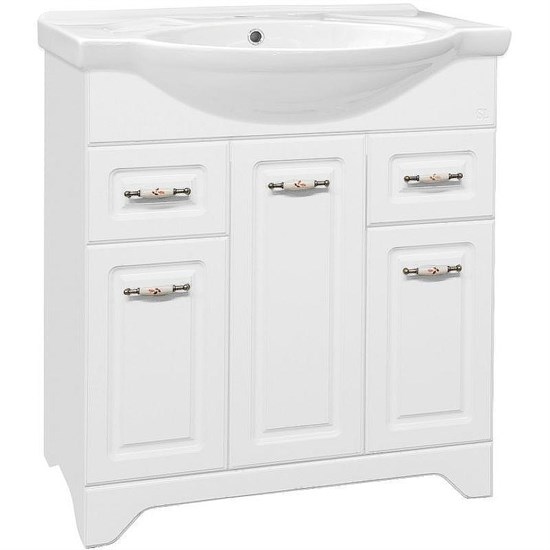 STYLE LINE Тумба с раковиной Олеандр-2 75 (2ящ.) под умывальник Байкал 75, белая ЛС-00000048