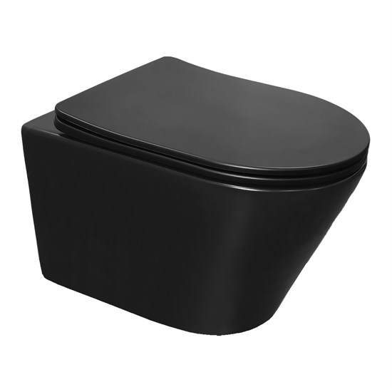 AZARIO Vela Унитаз подвесной 360х480х360 безободковый, система смыва "Торнадо", с быстросъемным сиденьем "Микролифт", черный матовый (AZ-2480MB) AZ-2480MB