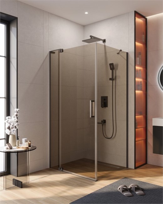 CEZARES Slider Душевой уголок прямоугольный размер 100x90 см, профиль - оружейная сталь / стекло - бронза, дверь распашная SLIDER-AH-1-100-90/100-BR-GM