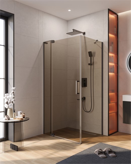 CEZARES Slider Душевой уголок прямоугольный размер 80x90 см, профиль - оружейная сталь / стекло - бронза, дверь распашная SLIDER-AH-1-80-90/100-BR-GM