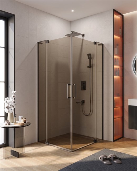 CEZARES Slider Душевой уголок прямоугольный размер 90x80 см, профиль - оружейная сталь / стекло - бронза, двери распашные SLIDER-AH-2-80/90-90/100-BR-GM