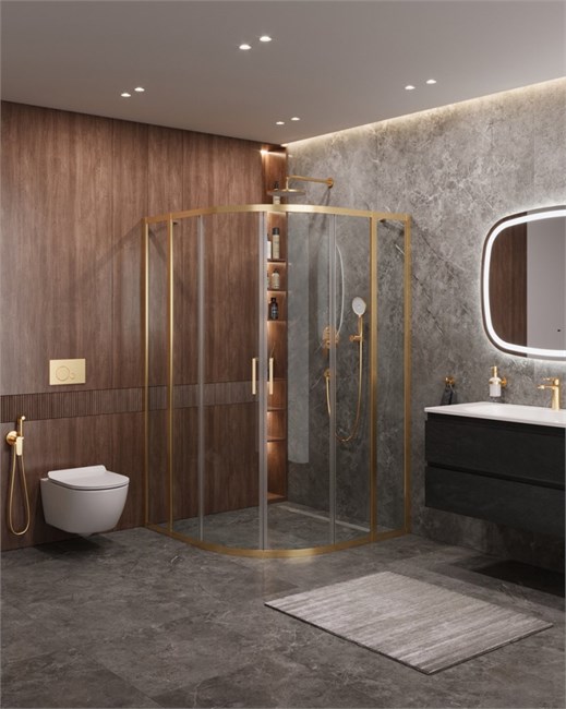 CEZARES Molveno Душевой уголок полукруглый размер 120x120 см двери раздвижные профиль - брашированное золото / стекло - прозрачное MOLVENO-R-22-90+30-C-BORO-IV