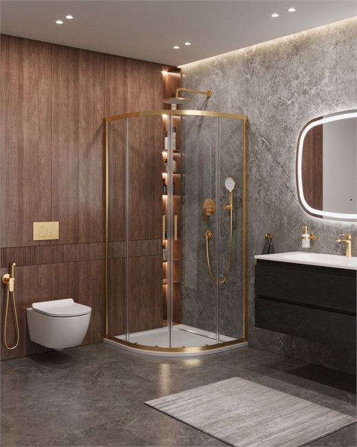 CEZARES Molveno Душевой уголок полукруглый размер 90x90 см двери раздвижные профиль - брашированное золото / стекло - прозрачное MOLVENO-R-2-90-C-BORO-IV