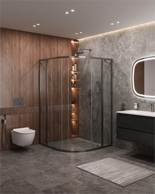 CEZARES Molveno Душевой уголок полукруглый размер 120x120 см двери раздвижные профиль - оружейная сталь / стекло - прозрачное MOLVENO-R-11-90+30-C-GM-IV