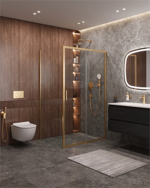 CEZARES Molveno Душевой уголок прямоугольный размер 120x90 см двери раздвижные профиль - брашированное золото / стекло - прозрачное MOLVENO-AH-11-120/90-C-BORO-IV