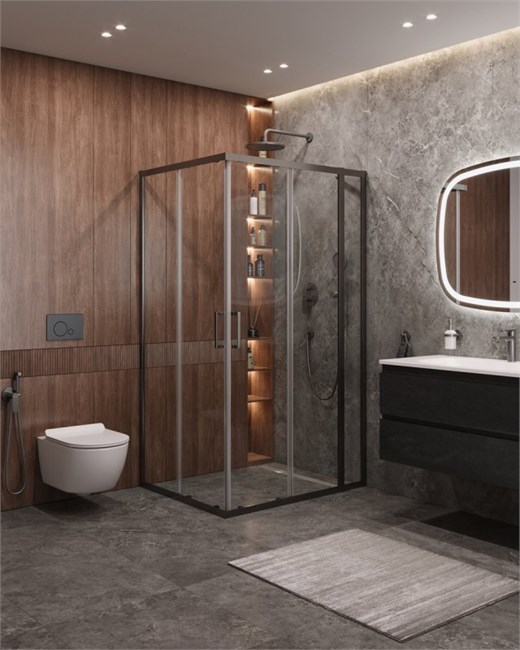 CEZARES Molveno Душевой уголок прямоугольный размер 120x90 см двери раздвижные профиль - оружейная сталь / стекло - прозрачное MOLVENO-AH-21-90+30-C-GM-IV