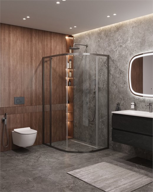 CEZARES Molveno Душевой уголок асимметричный размер 120x90 см двери раздвижные профиль - оружейная сталь / стекло - прозрачное MOLVENO-RH-1-120/90-C-GM-IV